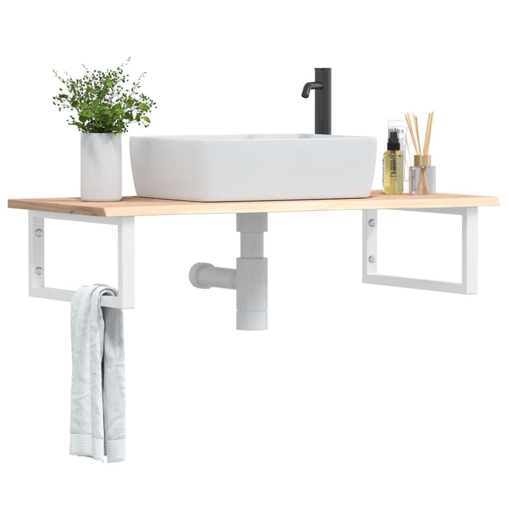 Design Waschtischplatte mit Halterung Stahl und Massivholz Eiche, Badezimmerschränke 2024 Neu