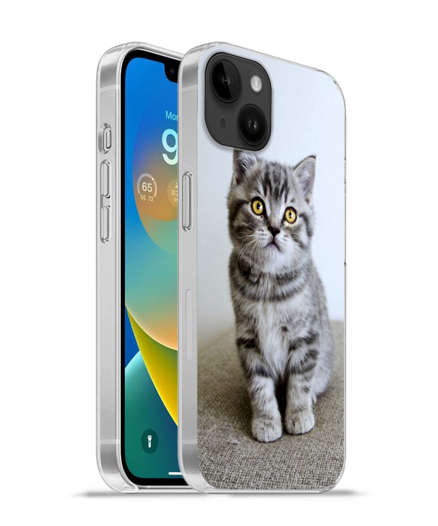 MuchoWow Handyhülle Schutzhülle Hülle für Apple iPhone 14 Plus - Soft case Kätzchen - Augen - Gelb - Mädchen - Kinder - Jungen - Kinder Sil...
