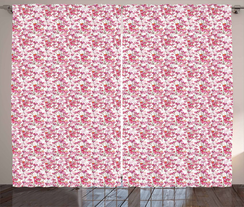 ABAKUHAUS Kirschblüte Rustikaler Gardine, Bubbly Petals, Schlafzimmer Kräuselband Vorhang mit Schlaufen und Haken, 280 x 245 cm, Rosa Grün und o...