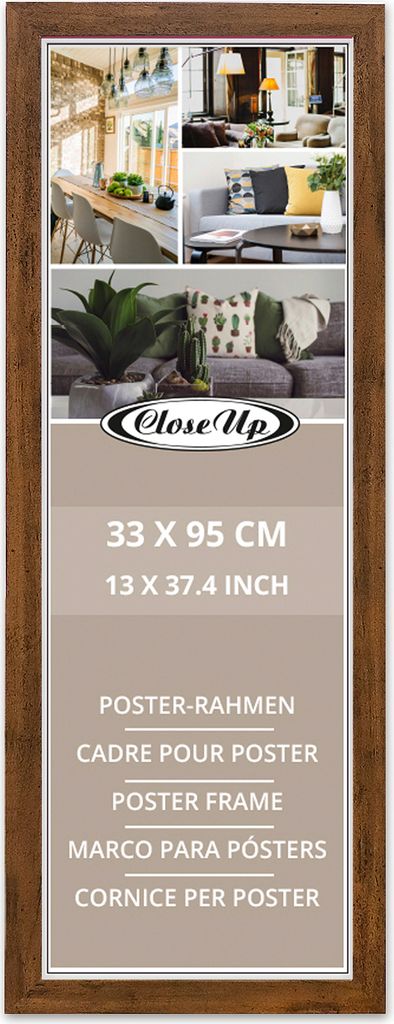 A collage of interior design images and product information for a poster frame.