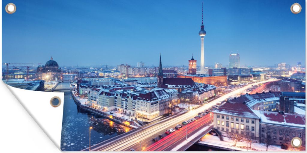 MuchoWow 60x30 cm Outdoor-Poster Gartendeko Sichtschutz Garten Poster für den Garten Blick auf die Stadt Berlin in Brandenburg, Deutschland