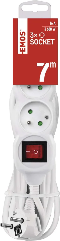 Multipresa EMOS 7m P1317R: 3 Prese con Switch per Risparmio Energetico