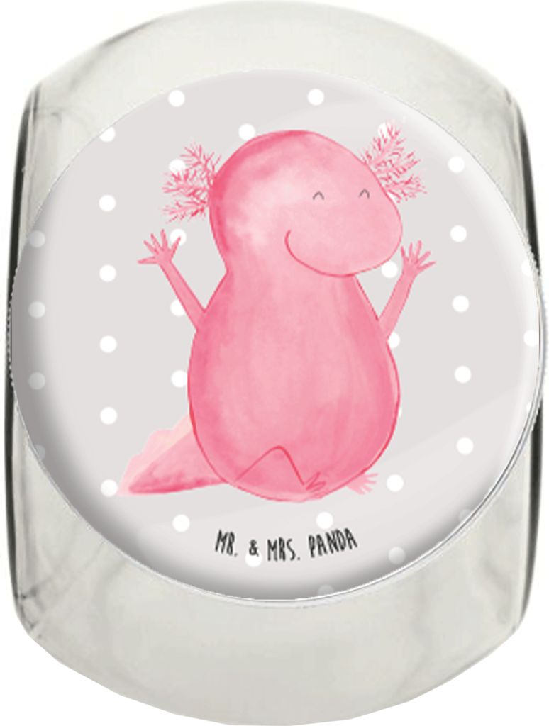 Mr. & Mrs. Panda Bonboniere Axolotl Hurra XL 2000ml - Grau Pastell - Geschenk, Molch, Süßigkeitenglas, Motivation, Zufriedenheit, schraubglas, Te...