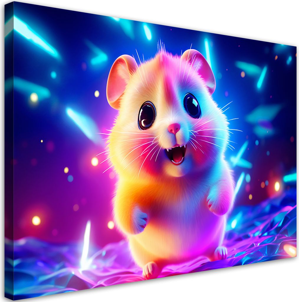 Leinwandbild Süß Hamster Neon 100x70 Feeby Bunt bild für die wand bereit zum aufhängen