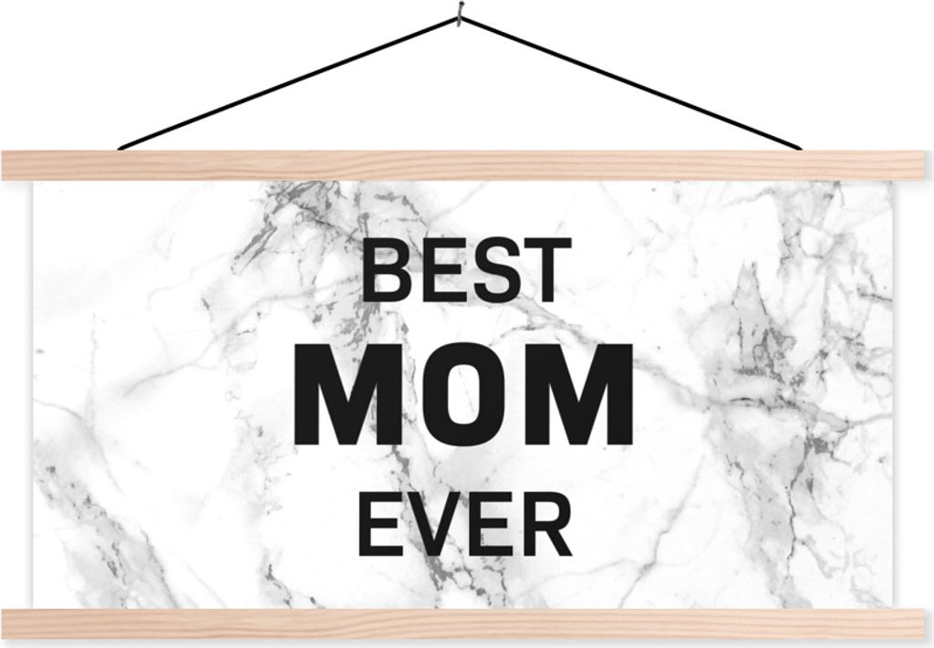 MuchoWow Textilposter Sprichwörter - Zitate Best Mom Ever - Marmor - Muttertag - Mama - schwarz-weiß 120x60 cm mit holzfarbenen Rahmen - Klemml...