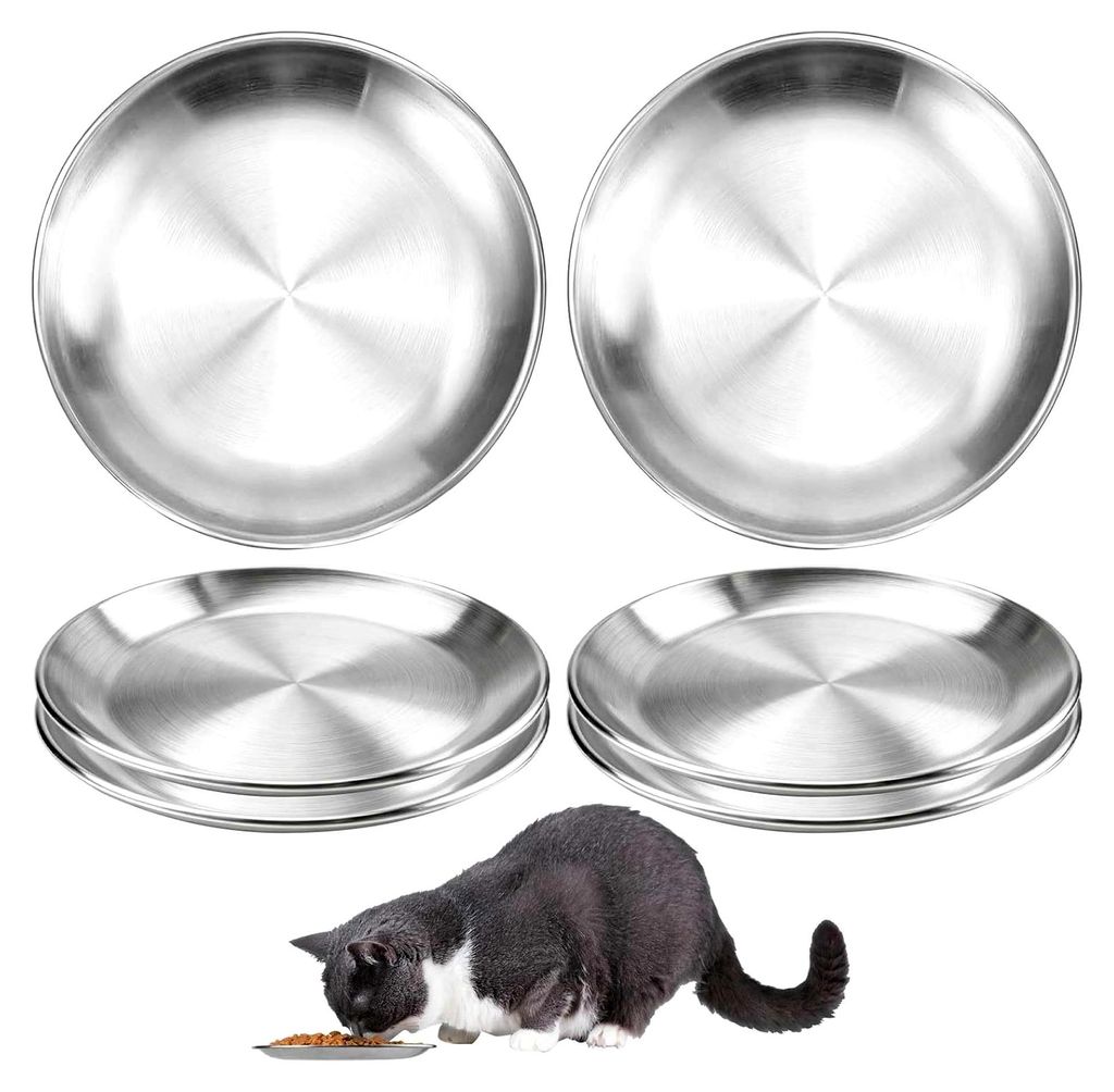 6 Stück flache Katzennäpfe aus Edelstahl - Futternapf für schnurrhaarempfindliche Katzen und kleine Hunde, 14 cm