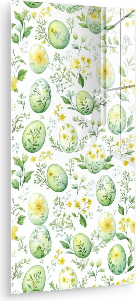 MuchoWow Glasbilder - Bilder auf Wandbild - Foto auf Glas Muster - Grün - Eier 40x80 cm Wanddekoration aus Glas - Acrylglasbild - Acrylbilder - Wa...