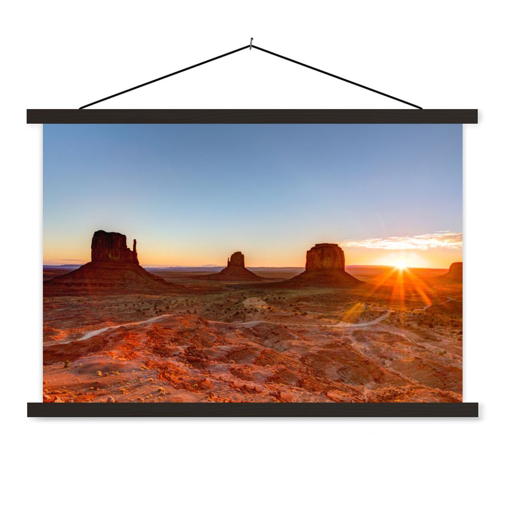 MuchoWow Textilposter Sonnenaufgang im Monument Valley in Amerika 120x80 cm mit schwarzem Rahmen - Wanddeko