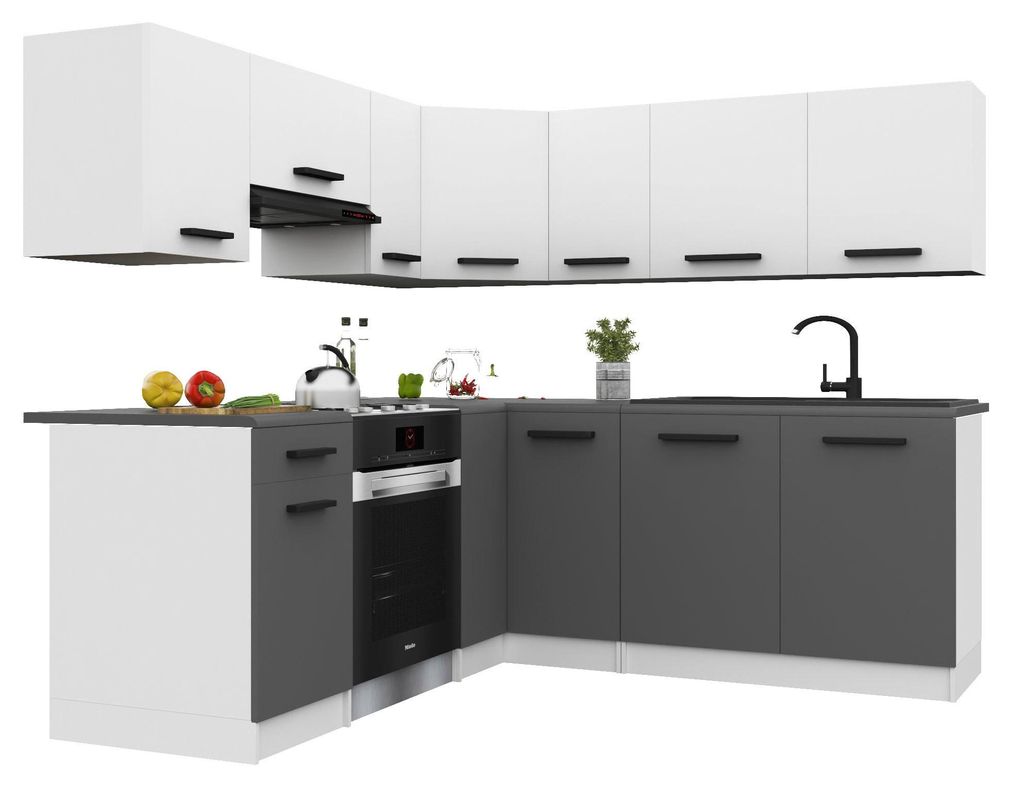 Belini Moderne Küchenzeile Küchenblock ITALIA 6 - Küchenmöbel 360cm Weiß-Grau Matt - Einbauküche mit Hängeschränke, Unterschränke & Arbeit...