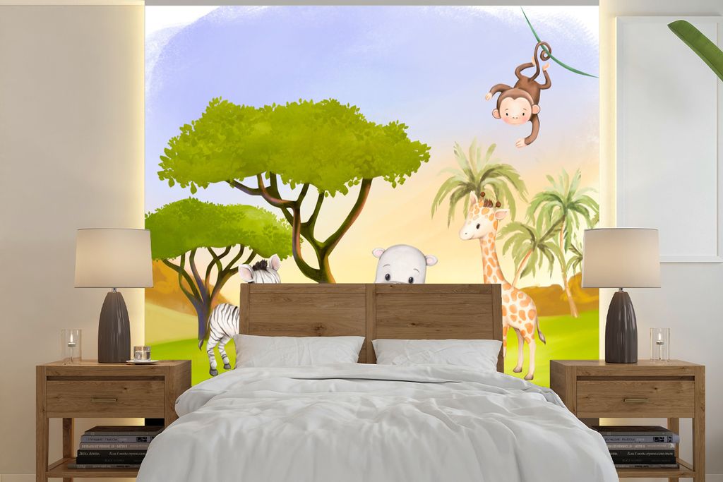 MuchoWow Fototapete für Wohnzimmer oder Schlafzimmer Wandtapete Vinyl Motivtapete Dschungel - Tiere - Rebe - 240x240 cm - Schlafzimmer-Tapete