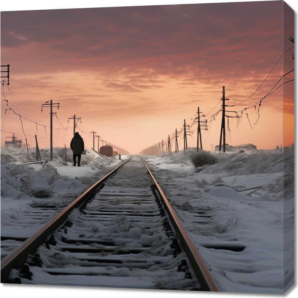 Bild 70x70cm Reisender Winterdämmerung