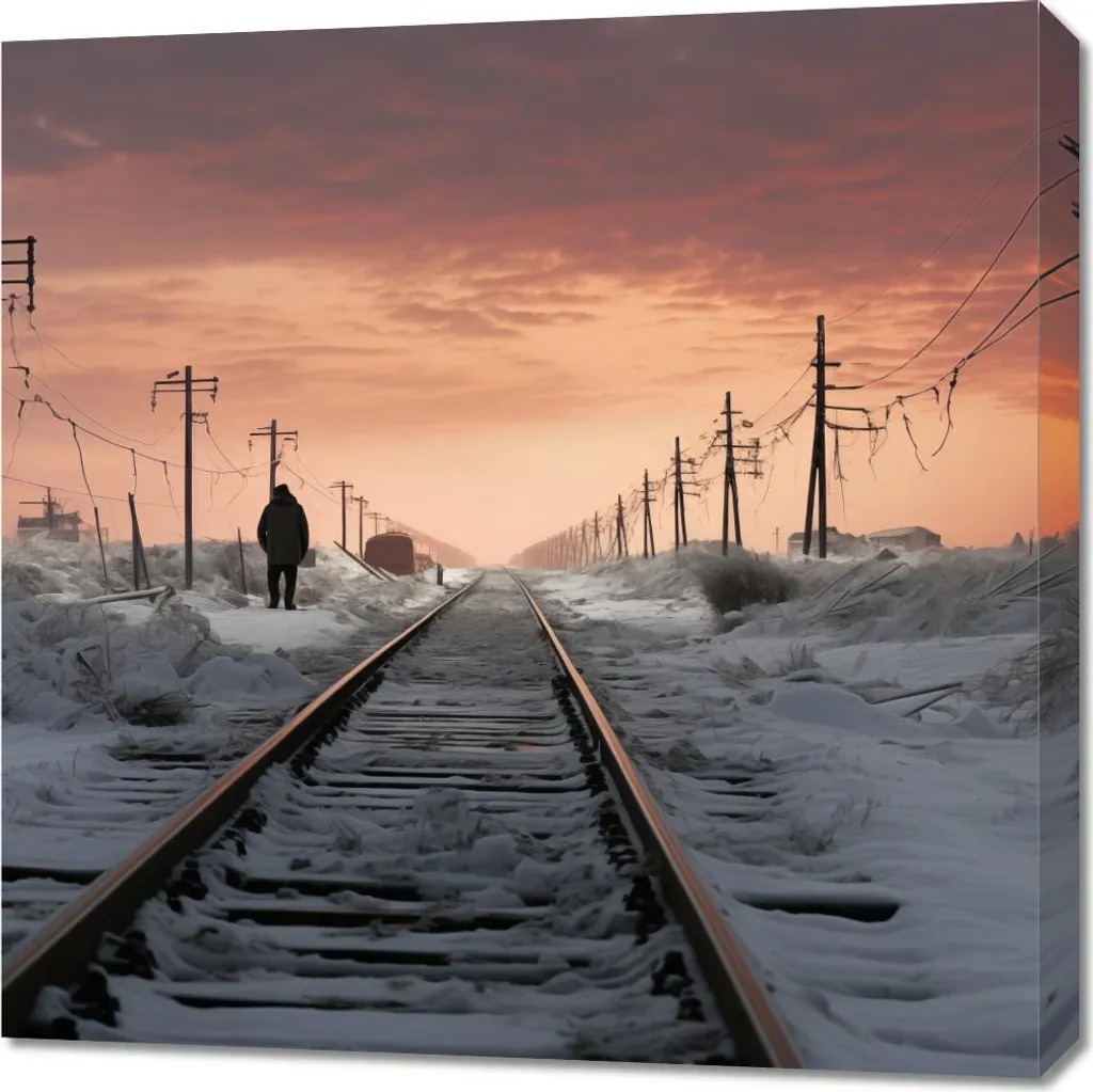 Quadro Paesaggio Invernale 70x70 cm - Il Viaggiatore al Crepuscolo