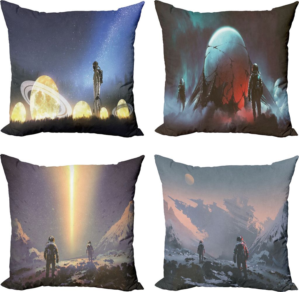 ABAKUHAUS Weltraum Dekokissen Kissenbezug 4er Pack, Astronaut Adventures, Modern Accent Doppelseitiger Digitaldruck, 60 x 60 cm, Mehrfarbig