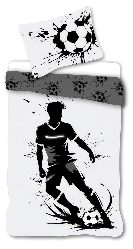 Bettwäsche Fußball Spieler Schwarz Weiß 135 x 200 cm, 100 % Produktbild 