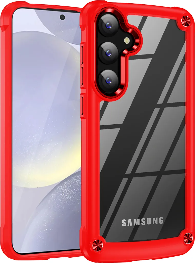 Custodia Elegante per Samsung S24 - Bumper Rosso e PC Trasparente