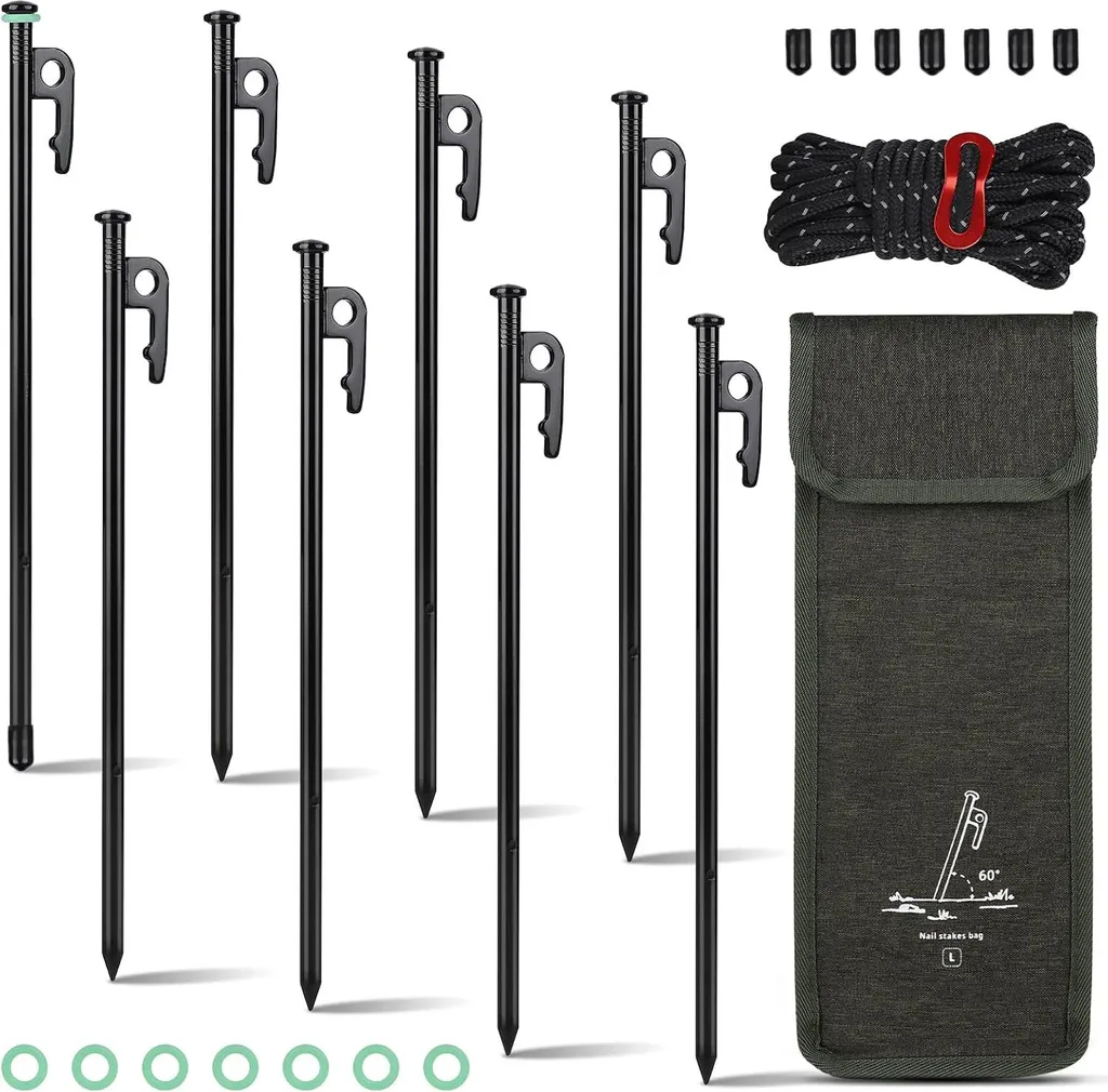 Piquets de tente 30 cm anti-tempête en acier avec balisage fluorescent