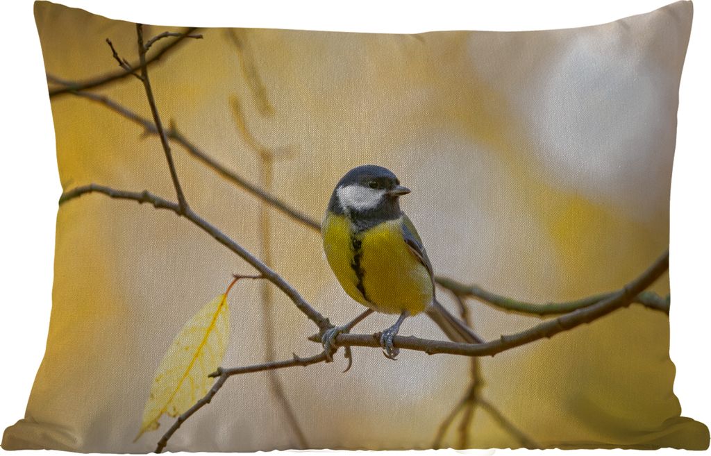 MuchoWow Outdoor Kissen - Kohlmeise - Zweig - Vogel - Tiere - 60x40 cm - Wetterfest - Lounge Kissen - Zierkissen - Kissen für Innenräume