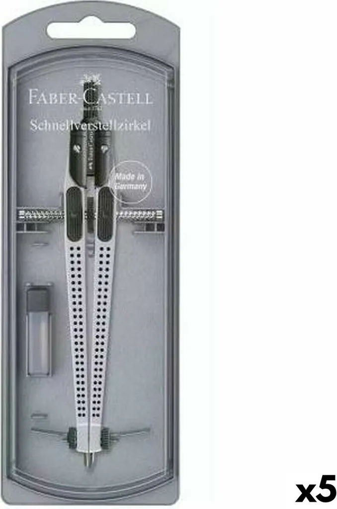 Compas Articulé Faber-Castell en Métal Argenté - Set Robuste 5 Pièces