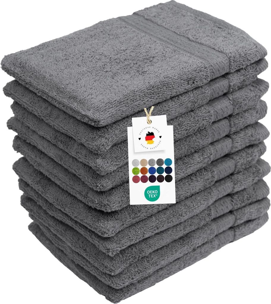 Waschlappen 16x21 cm aus 100% Baumwolle 500g/m2, 10er Set Waschhandschuhe Anthrazit