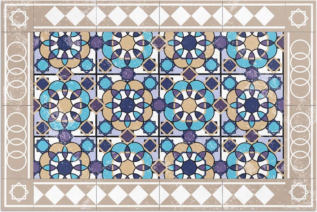 Diamant-Quadrate, abgenutzte Fliesen – Vinylteppich – 150x225 cm – Outdoor Teppich – Terrasse – Wetterfest – Modern