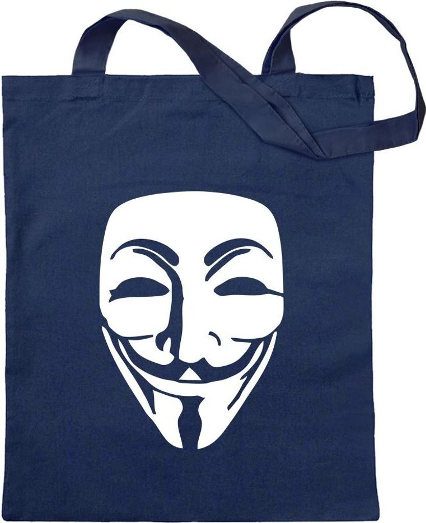 Kiwistar - Baumwolltasche - dunkelblau - Anonymous Maske - Tragetasche Stoffbeutel Umhängetasche Langer Henkel
