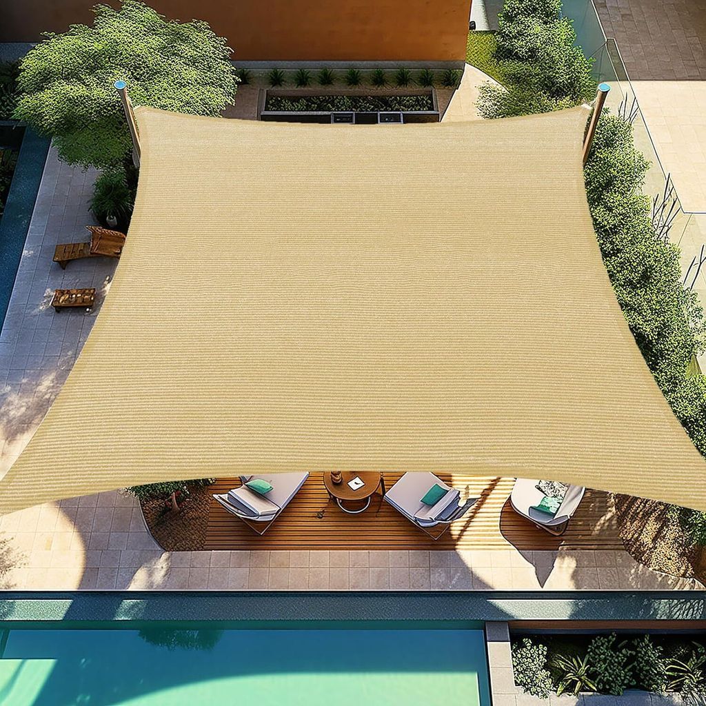 Sonnensegel, rechteckig, gebogen, 3 x 3 m, Sand, Sonnenschutz, durchlässig, für Terrassen, Hinterhof, Deck