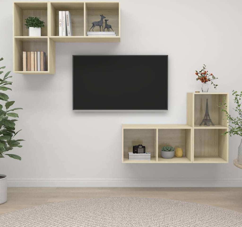 The Living Store TV-Wandschränke 4 Stk. Sonoma-Eiche Holzwerkstoff