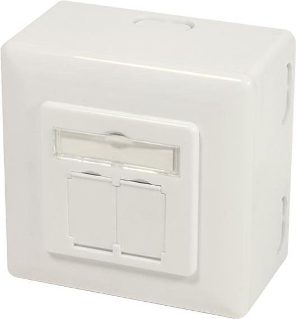 Dose Aufputz Cat. 6a/ Class E zweifach, geschirmt, 2 x 45RJ, Elfenbein