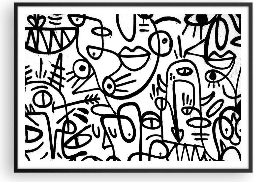 Gerahmtes Poster - Schwarzer Rahmen - Zeichnen Cartoon Graffiti - 100x70 cm - Wand Bild - Wanddeko - Wandbilder - Kunstposter - Wandposter - Bilder...