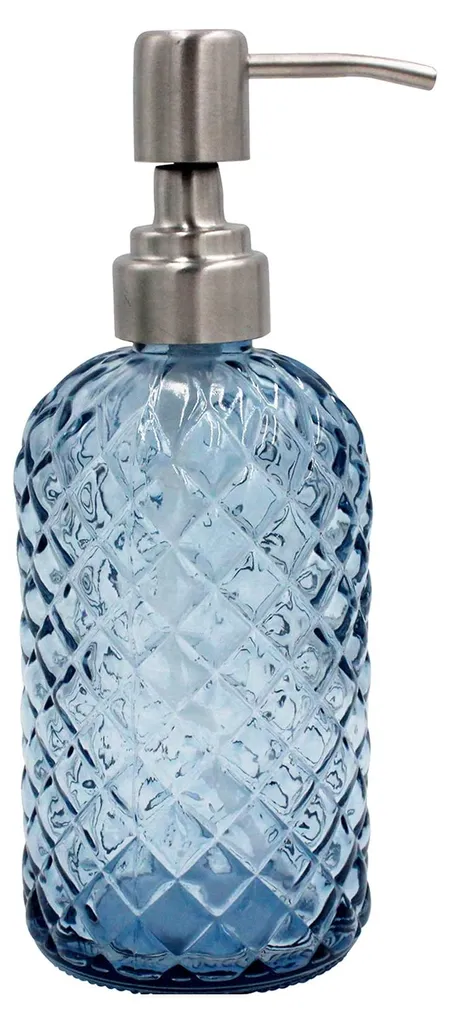 Distributeur de savon en verre bleu 473 ml avec pompe en inox robuste