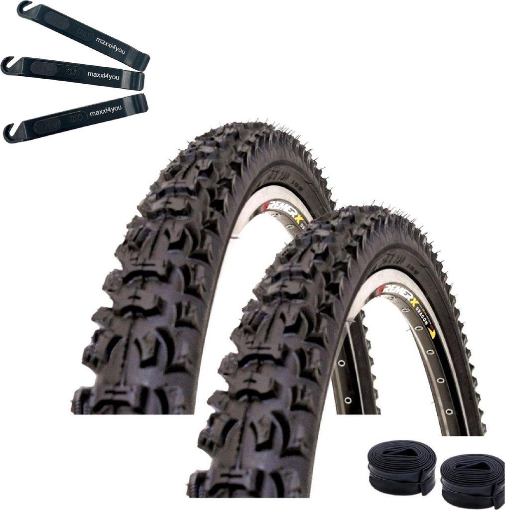 Angebot-Set / 2 x Kenda K-816 26" Fahrradreifen in Schwarz 54-559 (26 x 2.10) + 2 passende Schläuche DV inkl. maxxi4you Reifenheber