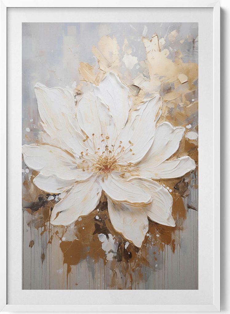 Zarte gemalte Blume– Wandbild mit Rahmen – Gerahmtes Bild  Produktbild 