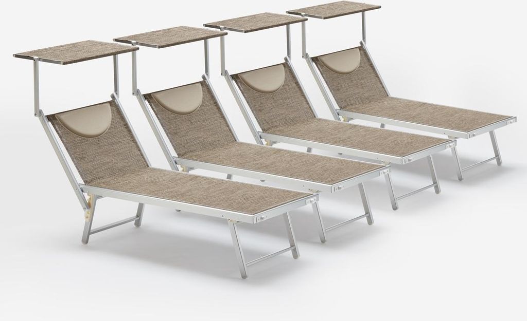4er Set Liegestühle Strandliegen Sonnenliegen aus Aluminium Santorini Limited Edition - Cappuccino - Beige Santorini
