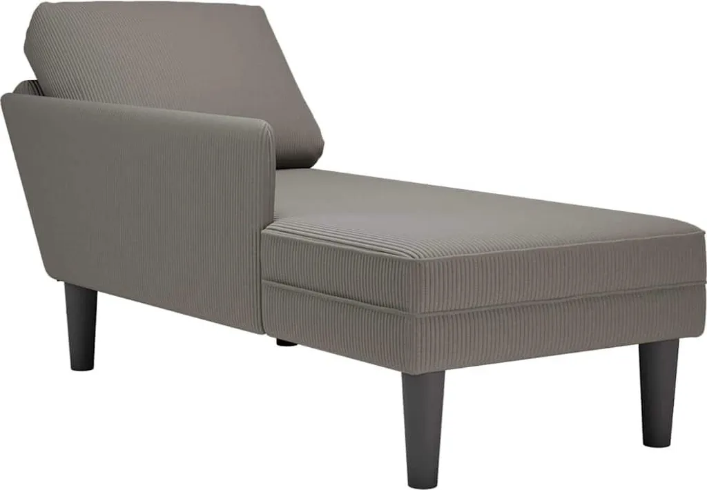 Méridienne relaxante en velours côtelé gris clair avec coussin moelleux
