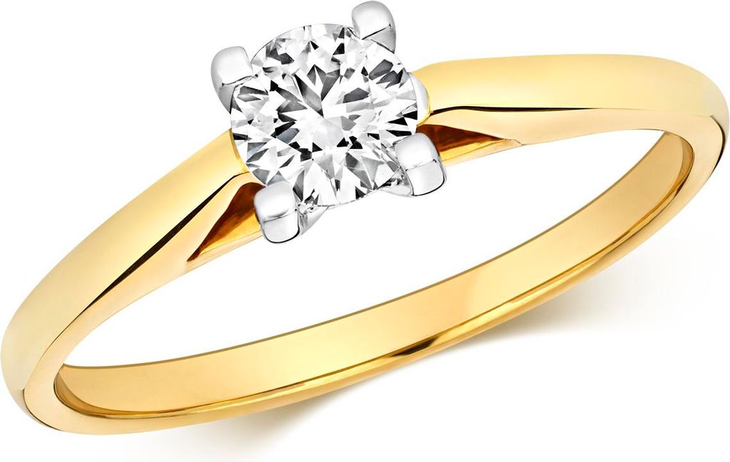 Funkelndes Feuer 18 Karat (750) Gold Solitär Verlobung Diamant Damenring Brillant-Schliff 0.35 Karat GH - SI2, 51 (16.2); TRS3220918KYRSL