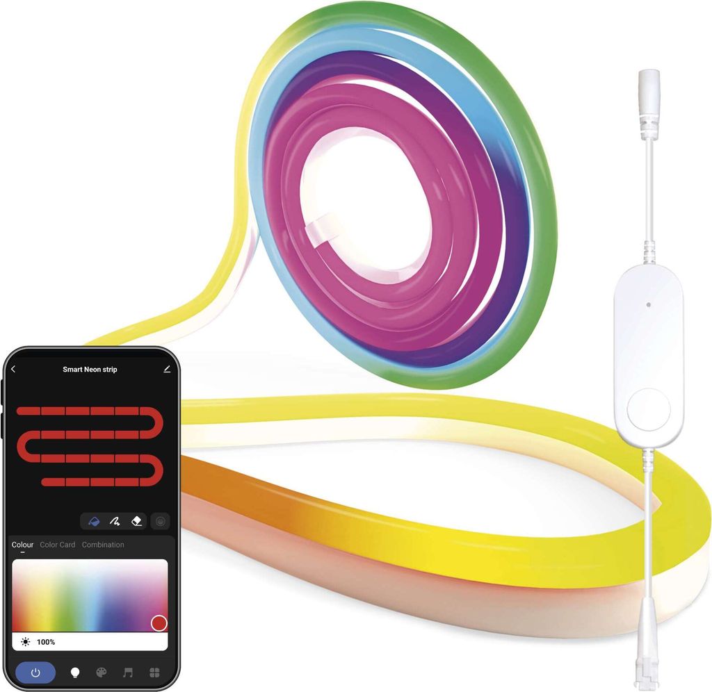 EMOS Smart RGBIC Neon-Strip, 5m, WiFi+App, 16+ Mio Farben, dimmbar, Silikon Ambiente LED-Streifen für Innen, inkl. 1,6 Kabel und Netzteil, ZPW513I