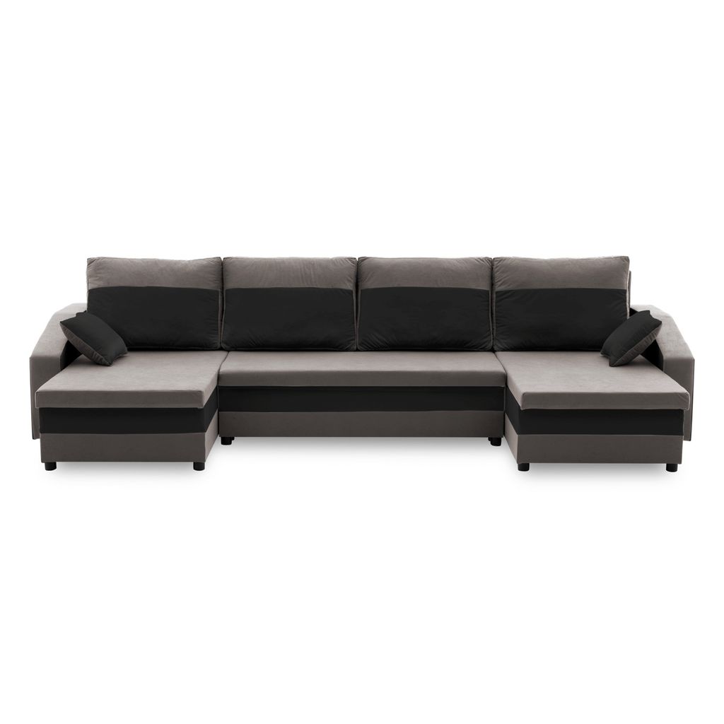 Ecksofa SPARTA U-FORM mit Schlaffunktion BONELL - Eckcouch mit 3 Bettkasten, grau, schwarz