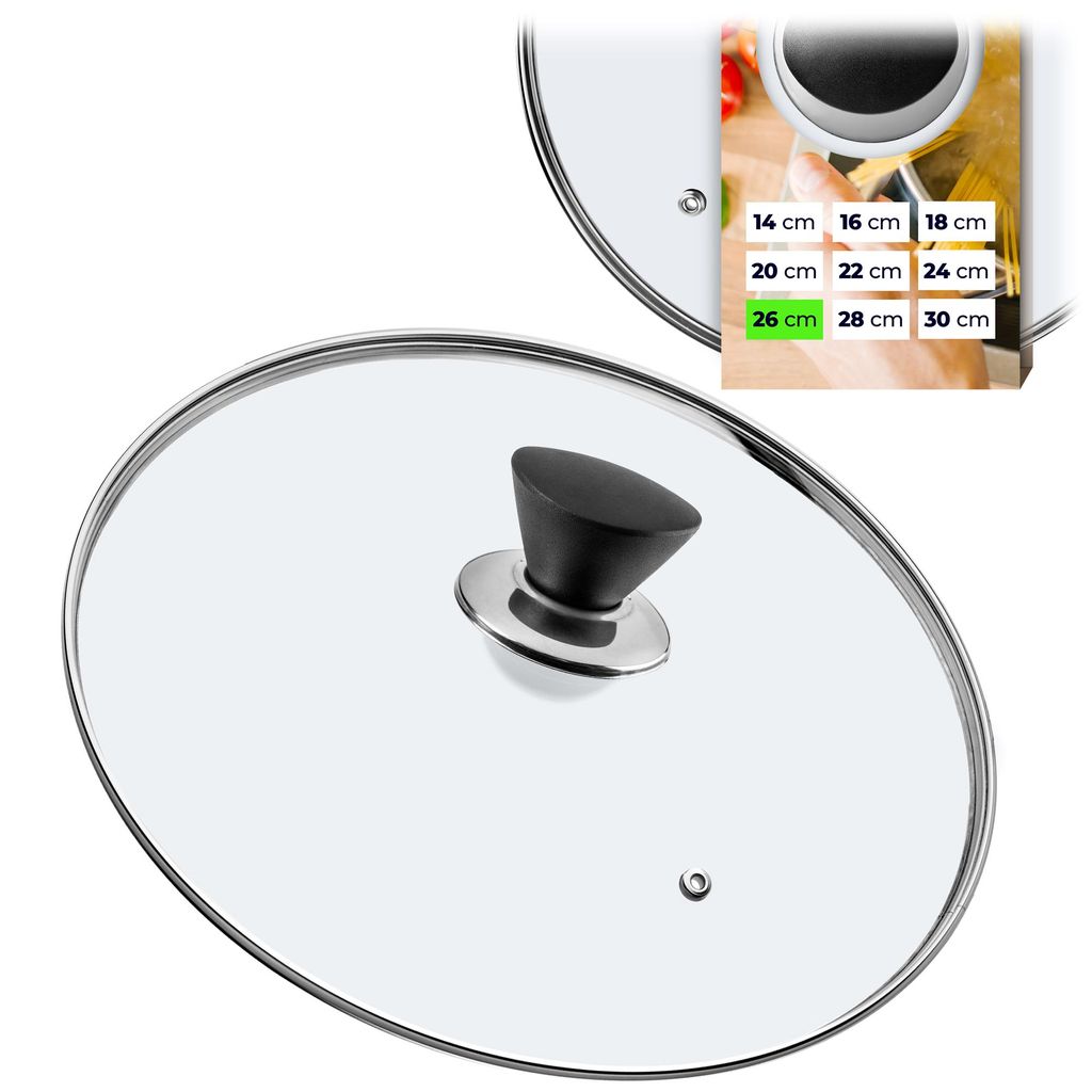 KADAX Topfdeckel "Taranto", Universaldeckel aus Glas mit Schwarzmatt griff, 26 cm