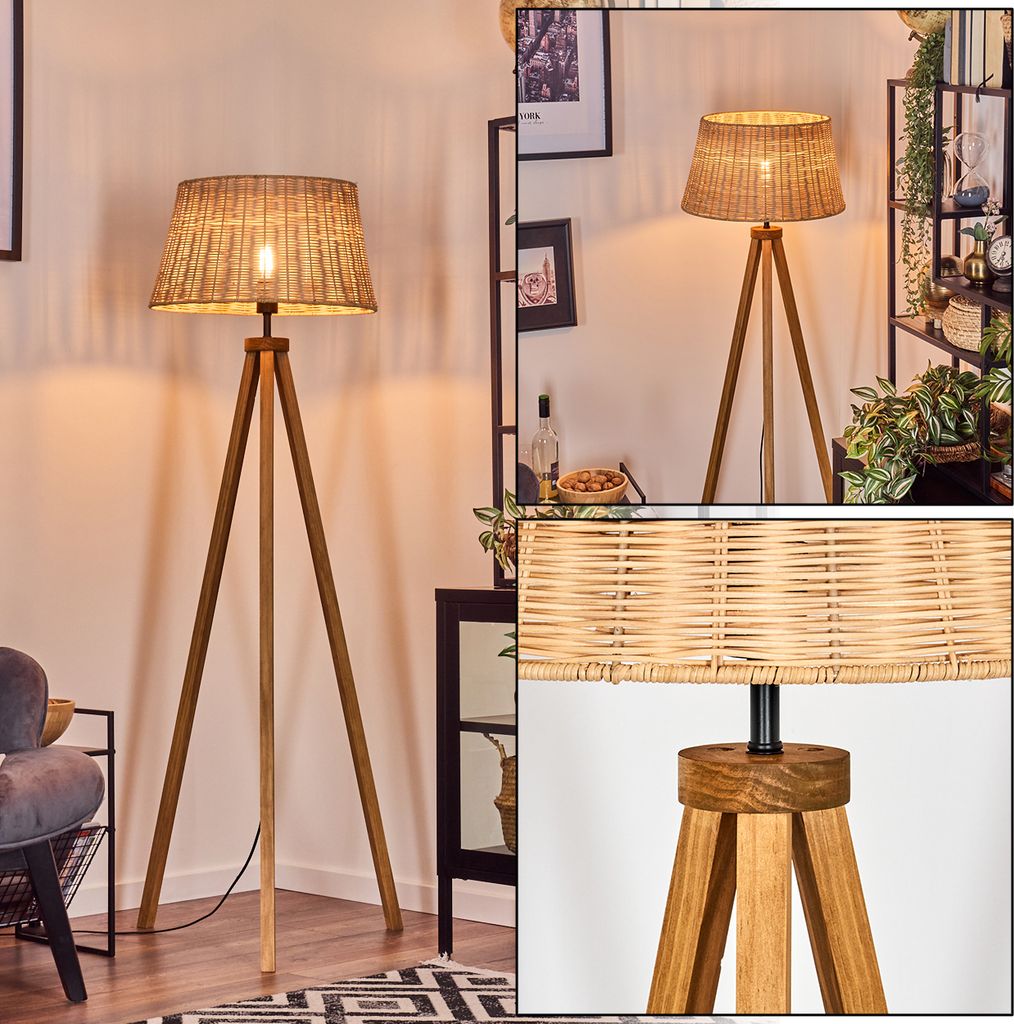 Dello Stehlampe aus Holz/Korbgeflecht in Naturfarben