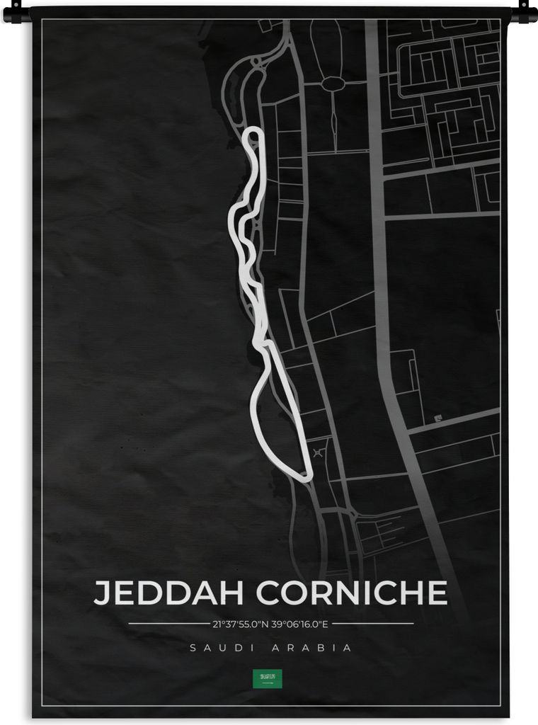 MuchoWow Wandteppich Wandbehang Rennstrecke - Sport - Saudi-Arabien - Formel 1 - Jeddah Corniche Circuit - Schwarz 90x135 cm Tapisserie Dekoratio...