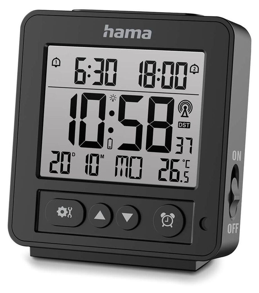 Hama Digitaler Funkwecker Rhodos, LCD, Schwarz (00185895) Produktbild 