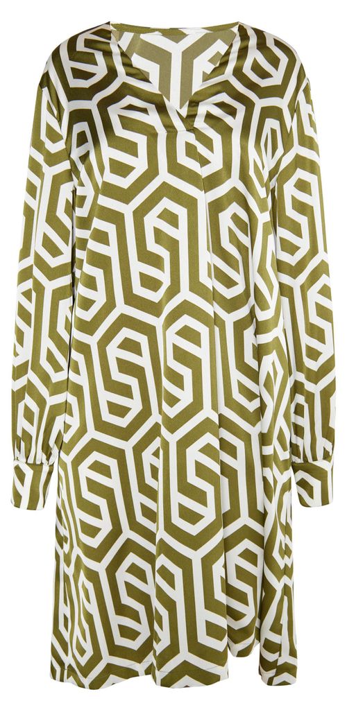Damen Kleid Weiss Gr. M mit Geometrischem Druck, V-Ausschnitt und langen Ärmeln
