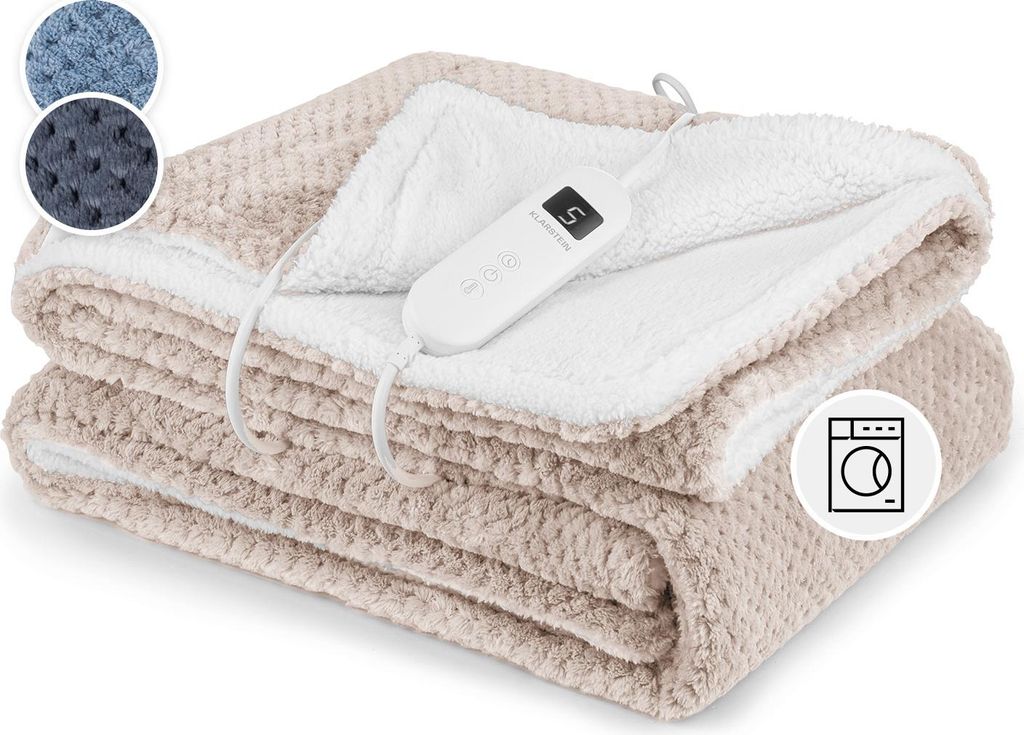 Klarstein XL Elektrische Kuscheldecke, Heizdecke mit Abschaltautomatik, 180x130 cm Elektrische Wärmedecke Maschinenwaschbar, Doppelseitige Heizdec...