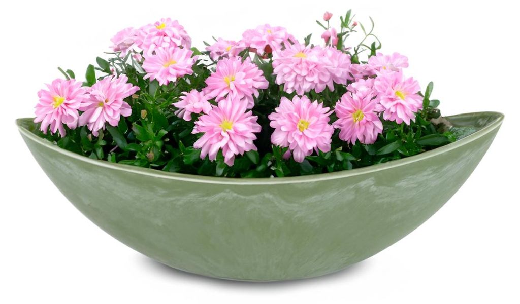 Große Pflanzschale oval 39 cm für draussen Dekoschale grün Produktbild 