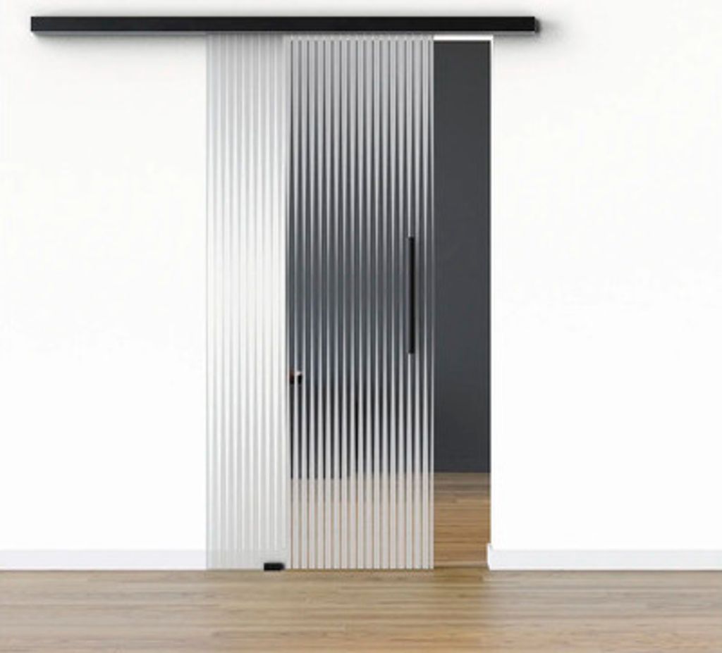 Pertura Glasschiebetür Komplettset Glera Ripple 02 1025x2050 mm Links inkl. Beschlag Selir Aluminium schwarz,Stangengrif