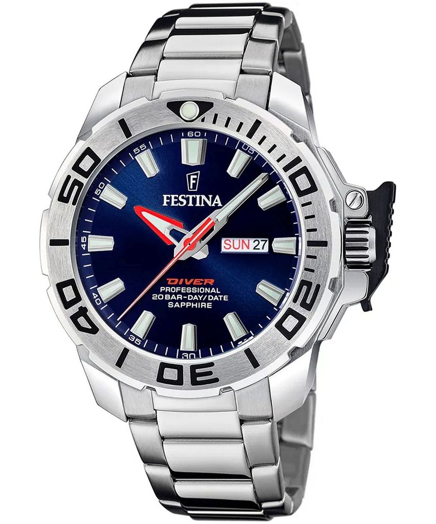 FESTINA Diver F20665-1 – Herren-Sportuhr mit Edelstahl- und Harzarmband