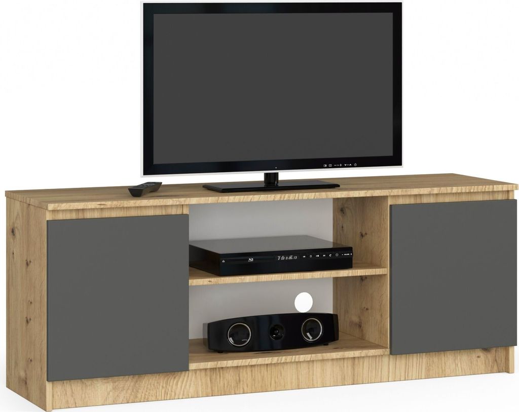 TV Schrank AKORD Fernsehkommode 140cm Eiche Artisan, Graphit B140 x H55 x T40cm