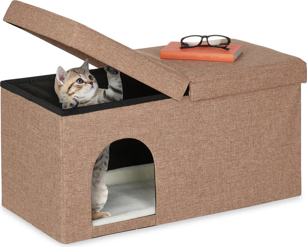 grotta per gatti relaxdays in marrone chiaro con coperchio