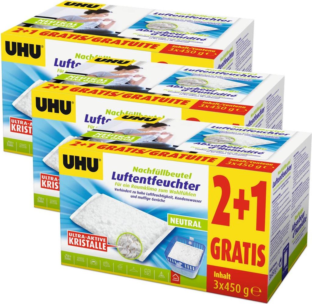 9x UHU 47135 Luftentfeuchter Nachfüllbeutel 450 gDuftneutral