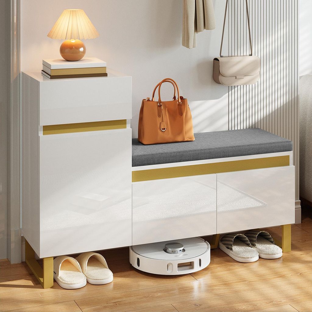 Merax Schuhschrank mit Sitzbank, Großer Schuhregal für Eingangsbereich, Mehrstöckiger Flur Organizer mit Schublade und Türen, Eingangsschrank W...